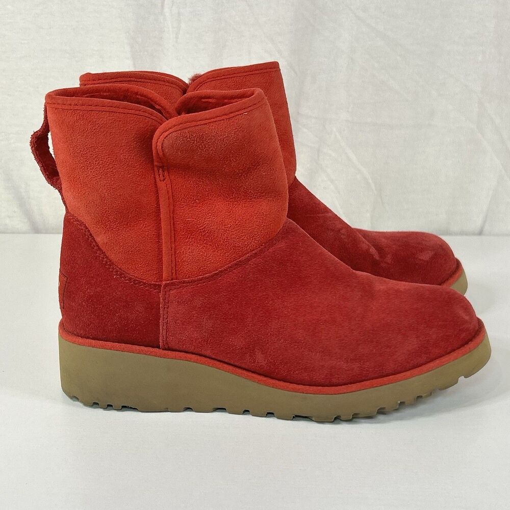 UGG Kristin Wedge Red Boot Women's Size 6 Ankle Suede Shearling